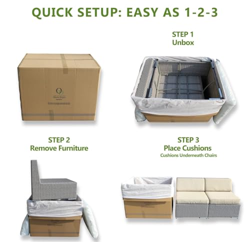 Ohana 7-Piece Outdoor Patio Furniture Sectional Conversation Set, Black Wicker with Blue Cushions - No Assembly with Free Patio Cover