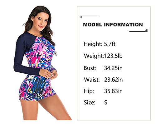 swimall Women Long Sleeve Bathing Suit One Piece Rash Guard Swimsuit Zipper Front Swimwear UPF 50+(Brown, XX-Large(16))