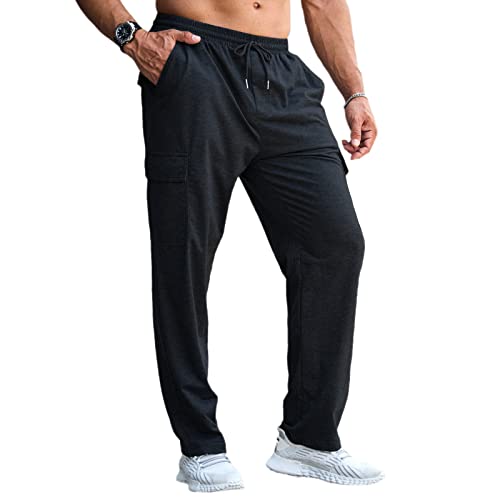 CTU Mens Fashion Baggy Sweatpants Lightweight Workout Cargo Sweatpants Athletic Pants Open Bottom Joggers with Pockets