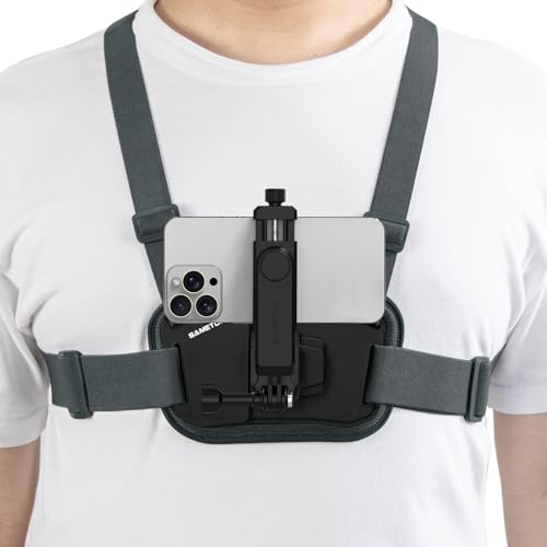 Sametop Phone Chest Mount Harness Holder Mobile Phone Strap Clip Compatible with iPhone Samsung GoPro 12/11/10/9/8 DJI Osmo and Most Cell Phones Action Cameras POV/VLOG