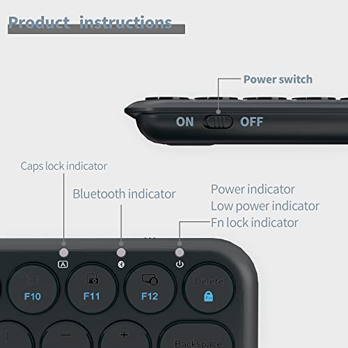 UBOTIE Portable Slim Bluetooth Keyboard, Wireless Colorful Compact 78keys Silent Linear Scissor Switch Round Keycaps TKL Keyboards with Power on/Off for Tablet, PC, Laptop, Smart Phones(Black)