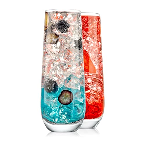 NutriChef 2-Piece Stemless Champagne Flutes Set - 6.4" Tall Crystal Glasses with Thick Heavy Base - Prosecco Wine Flute, Highball Glass, Mimosa Cocktail Glass Set, Bar Glassware - Dishwasher Safe