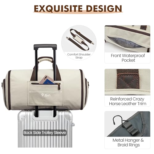 Carry On Garment Bag for Travel, S-ZONE Convertible Garment Duffle Bag Suit Bags for Men Women Travel- 2 in 1 Hanging Suitcase Business Travel Bag with Toiletry Bag, Beige, 50l