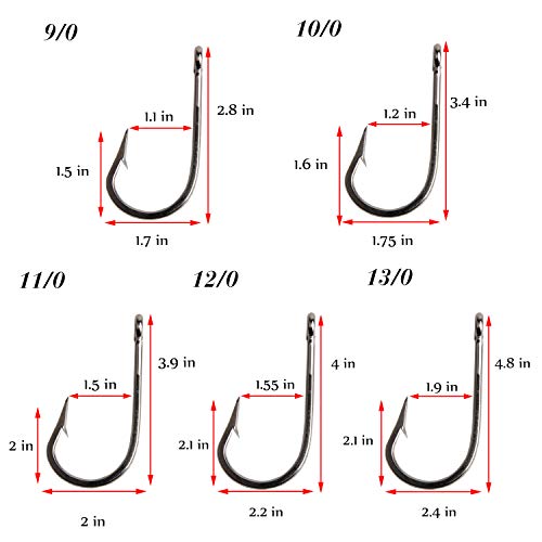 Saltwater Fishing Hooks Southern Tuna Hooks, 15pcs Big Game Hooks Trolling Hooks Stainless Steel Fishing Hooks Forged Extra 6X Strong Circle Hooks Ultra Sharp Knife Point Hooks