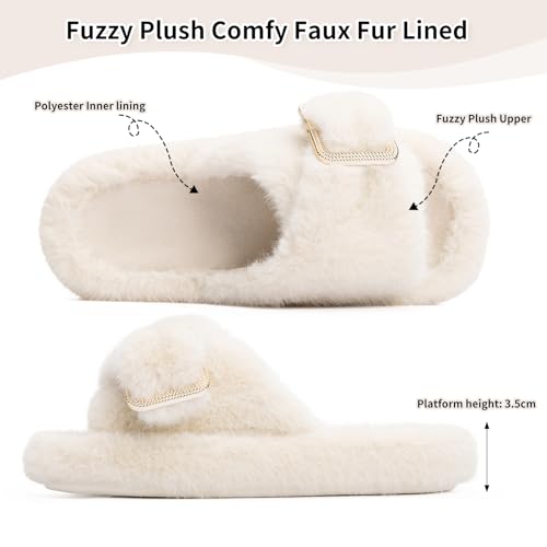 GOEWY Fuzzy Slippers for Women Indoor Outdoor Fluffy House Womens Slippers with Memory Foam Anti-Skid Sole Gifts for Mom Ladies