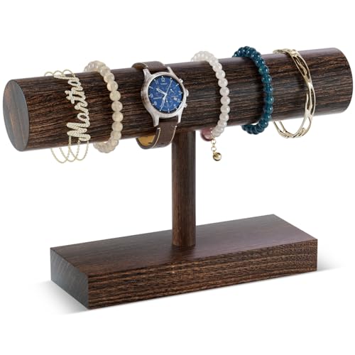 ProCase Bracelet Holder Display Stand Bracelet Organizer, Wooden Bracelet Display Rack for Selling, Wood T-bar Bangle Storage Watch Tower for Business Vendors- 1 Tier, Brown