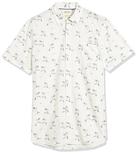 Goodthreads Men's Standard-Fit Short-Sleeve Printed Poplin Shirt, White Aloha, X-Small