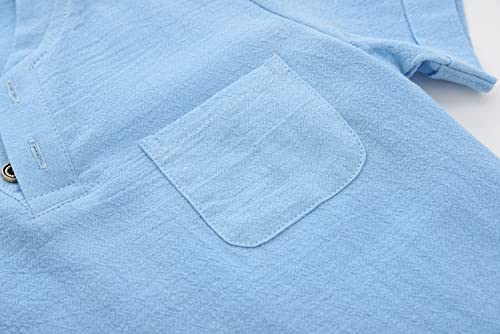 POBIDOBY Boy's T-shirt and Shorts Set Cotton Linen Summer Short Sleeve Children Two Pieces Clothing Sets (Blue, 4T, 4_years)