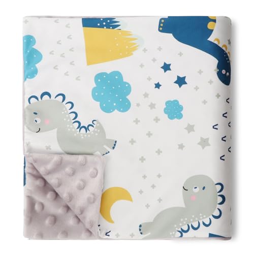 BQUBO Baby Blankets Unisex Boys Girls Nursery Soft Double Layer Printed Bed Throws with Dotted Fleece Blankets for Newborns Toddler Bed Blanket Stroller Crib Shower Gift Cartoon Dinosaurs 40 * 30 Inch