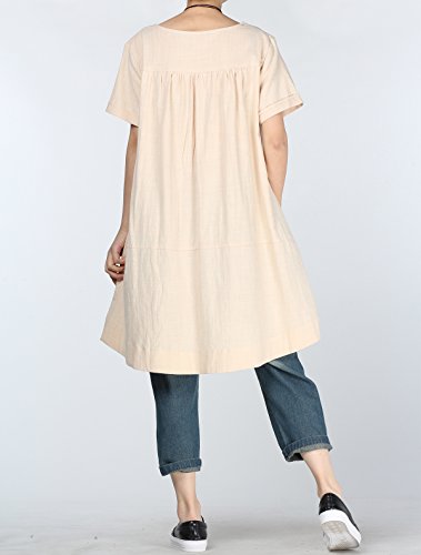 Minibee Women's Cotton Linen Short Sleeve Tunic/Top Tees (M, Beige)