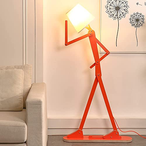 HROOME Cool Creative Floor Lamps Wood Tall Decorative Corner Reading Standing Swing Arm Light for Living Room Bedroom Office Farmhouse Kids Gift Idea- with LED Bulb (Oran Orange)