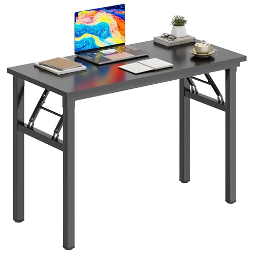 DlandHome Folding Desk Small Desk 31.5 inches Small Computer Desk for Home Office Folding Table Writing Table for Small Spaces No Assembly Required Black & Black Frame