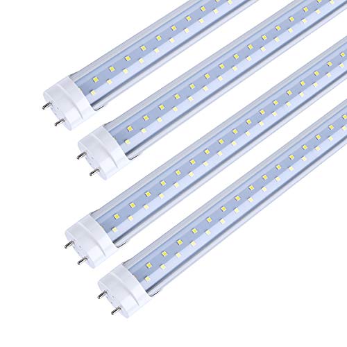 TRLIFE 4FT LED Light Bulbs, T8 4FT LED Tube Lights 28W 5000K Daylight White, 3360 Lumens Dual Row LEDs Replacement for 4 FT Fluorescent Fixture, Clear Cover, Dual-end Powered, Ballast Remove(4 Pack)