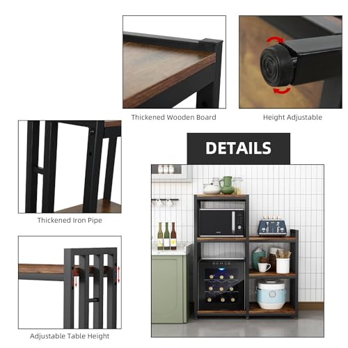 6-Tier Kitchen Bakers Rack Storage Shelf with Wheels, Utility Plant Stand/ Mini Fridge & Microwave Oven Stand Table, Coffee Bar, Adjustable Kitchen Shelves Freestadning for Home Office Patio