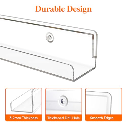 Lifewit Floating Shelves for Vinyl Record, 4 Pack 12" Clear Acrylic Wall Shelf Room Decor for Book/Photo/Picture/Makeup Display in Bedroom, Living Room, Bathroom Storage and Organization