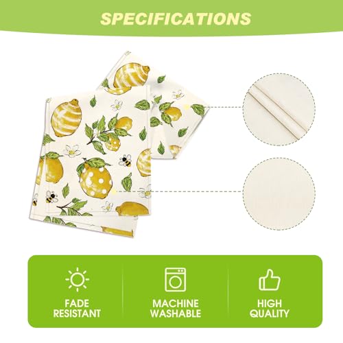 Artoid Mode Lemon Bee Leaves Summer Table Runner, Seasonal Spring Kitchen Dining Table Decorations for Home Party Decor 13x36 Inch