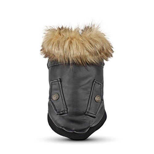 LESYPET Dog Leather Jacket for Small Dogs, Small Dog Jacket Dog Coat Double Layer with Warm Fleece Lined for Small Dogs Puppy Cat, Black Small