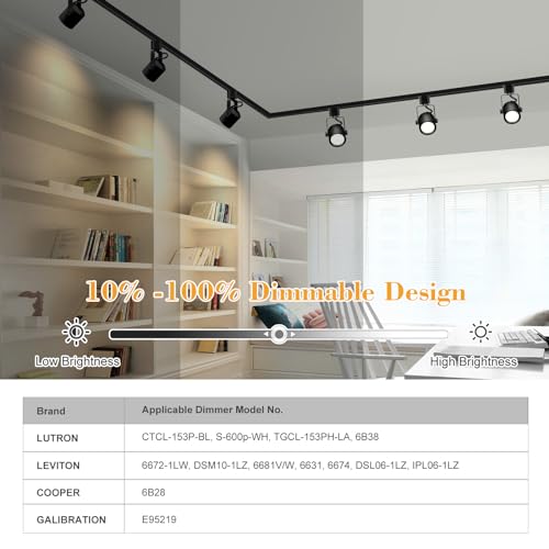 Arcfox H Type LED Track Light Head 9W 3000K Warm White ETL Multi Adjustable Angle 3 Wire Single Circuit Dimmable Track Lighting for Kitchen Dining Room Wall Art Exhibition (6 Pack, Black)