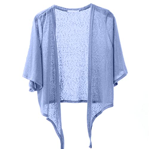 Shiyifa Women's Shrugs 3/4 Sleeve Open Front Cardigan Lightweight Tie Front Bolero Shrug(Pink,3XL)
