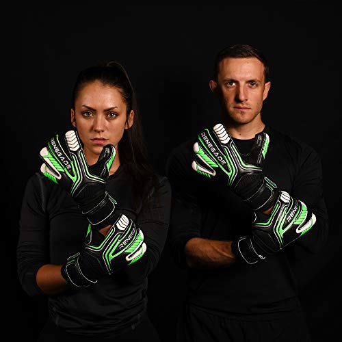 Renegade GK Vulcan Abyss Goalie Gloves with Pro-Tek Fingersaves | 3.5+3mm Hyper Grip & 4mm Duratek | Black & Green Soccer Goalkeeper Gloves (Size 6, Youth, Kids, Roll Cut, Level 3)
