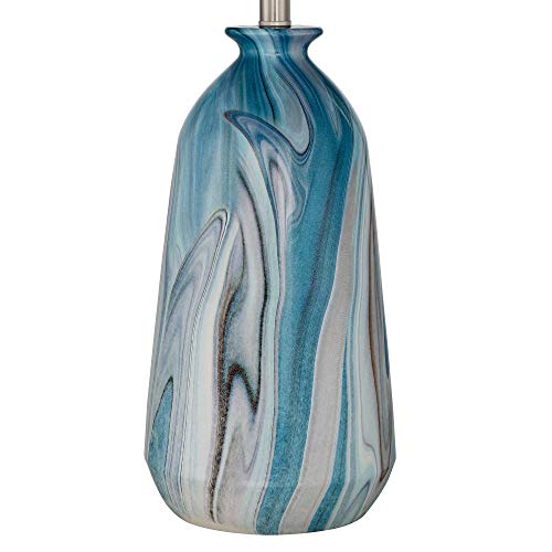 360 Lighting Carlton Modern Coastal Table Lamps 28" Tall Set of 2 Swirling Blue Faux Marble White Tapered Drum Shade for Bedroom Living Room House Home Bedside Nightstand Office Kids Family