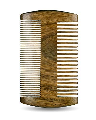 Sandalwood Beard Comb for Men - Handmade Beard & Mustache Comb - Premium Wooden Comb - Mens Comb with Fine & Wide Tooth - Pocket Combs for Men - Wood Comb in PU Leather Case by Hunter Jack