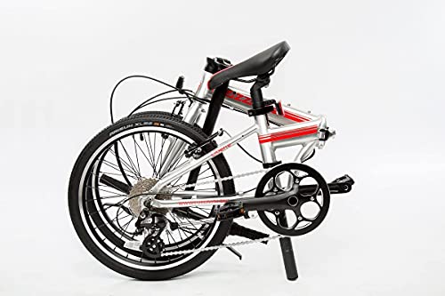 ZiZZO Liberte 23lb Lightweight Aluminum Alloy 20-Inch 8-Speed Folding Bicycle with Quick Release Wheels (Silver/Red)