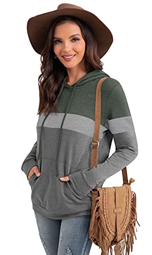 PrinStory Sweatshirts For Women Pullover Tunic Tops Fall Outfits 2023 Y2K Winter Clothes Camo Army Green S
