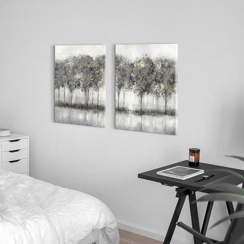 summer melody Green Forest Canvas Wall Art: 2 Pieces Modern Landscape Picture Abstract Tree Painting Rustic Nature Scenery Print Contemporary Countryside Artwork for Living Room Bedroom