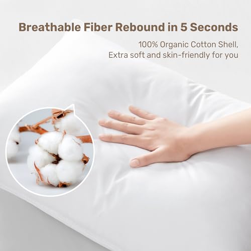 UNIKOME Hotel Collection Luxury Bed Pillows - 100% Cotton Standard Size Set of 2 Down Alternative Pillow Bedding Ultra Soft & Fluffy Pillow for Back, Stomach or Side Sleepers