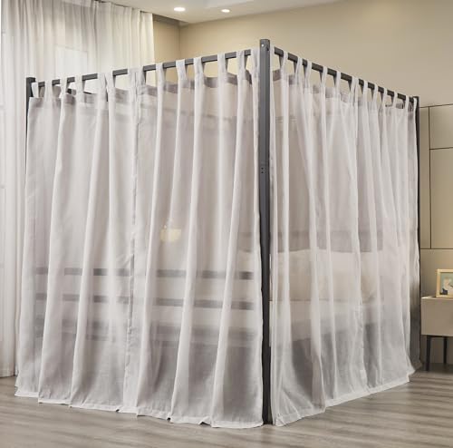 Mengersi Linen Canopy Bed Curtains for Twin,Full,Queen and King Size Bed,Bed Canopy Natural Blended Curtain Panels, 8 Panels Set (All Bed Sizes, Gray)