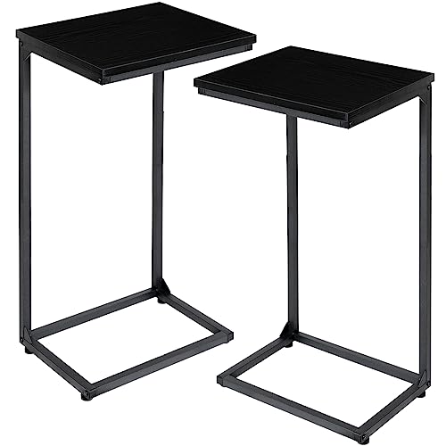 AMHANCIBLE C-Shaped End Table Set of 2, Couch Tables That Slide Under, TV Trays, Side Table for Small Space, Bedside Tables for Living Room, Bedroom, Metal Frame, Black HET02BBK