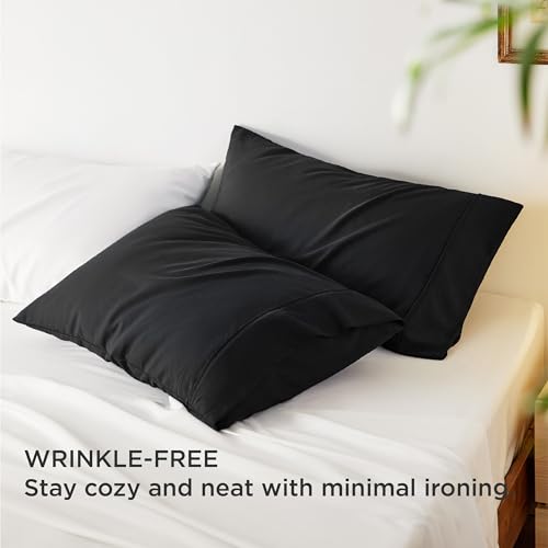 Bedsure Cooling Pillow Cases Queen - Polyester & Rayon Derived from Bamboo Black Pillowcase Set of 2, Breathable, Soft and Wrinkle-Free Pillow Covers with Envelope Closure, Gifts, 20x30 Inches