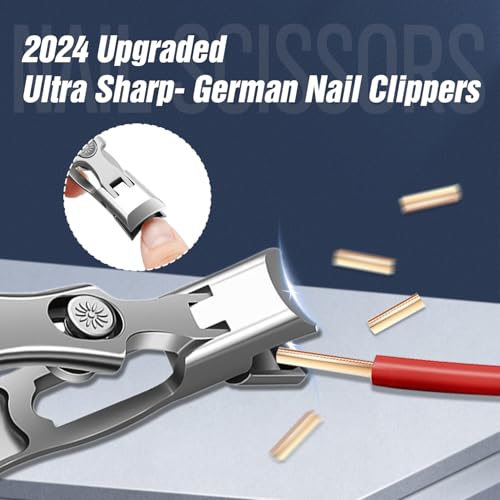 German Nail Clippers for Men, 2024 New Ultra Sharp Stainless Steel German Nail Clippers, Professional Anti-Splashing German Toenail Clippers for Seniors, Cuts Thick Nails with Ease (Large-Black)