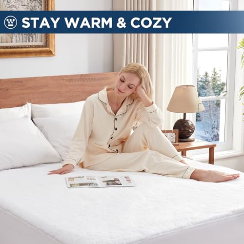 Westinghouse Heated Mattress Pad Full Size, Luxury Quilted Sherpa Bed Warmer with 10 Heat Settings, 1-12H Auto Shut Off Timer, Fit Up to 15" Deep Pocket, Machine Washable, 54x75 Inch