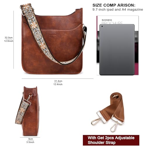 HKCLUF Crossbody Bag for Women Trendy Vegan Leather Hobo Handbags Women Fashion Shoulder Bucket Bags Cross-body Purse with 2PCS Adjustable Strap(Dark Brown)