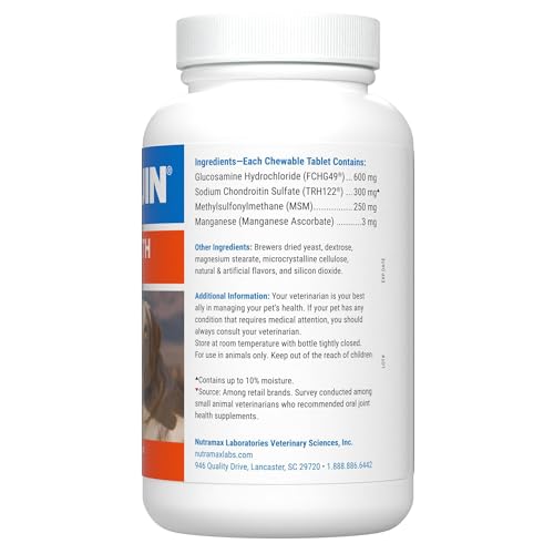 Nutramax Laboratories Cosequin Maximum Strength Joint Health Supplement for Dogs - With Glucosamine, Chondroitin, and MSM, 60 Chewable Tablets