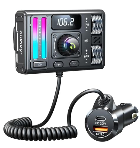 Nulaxy Bluetooth 5.3 Car Adapter with Air Vent Installation & DSP Noise Cancellation, QC3.0 & Type-C PD Car Charger Wireless FM Radio Transmitter Supports Bass & Treble Boost