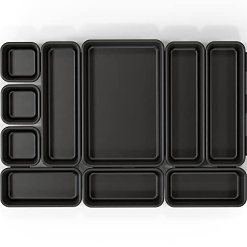Simple Houseware Interlocking Desk Drawer Bins Organizer, 10 Packs, Black
