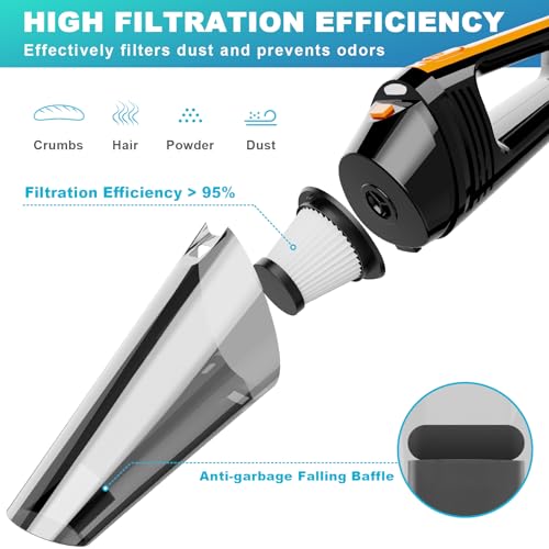 FRESMOL Car Vacuum, Portable Car Vacuum Cleaner High Power 8000Pa, Small 12V Handheld Vacuum with LED Light,16.4Ft Corded, Deep Detailing Cleaning Kit of Car Interior with Dry for Men/Women