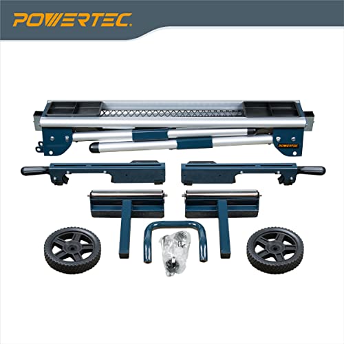 POWERTEC Portable Miter Saw Stand w/ 330Lbs Load Capacity, 8" Wheels and 3-Prong Tripple Outlets, Folding Design for Easy Storage in Garage, Dust Collector Bag Included - Blue (MT4000B)