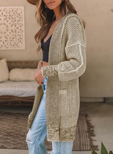 Sidefeel Cardigan Sweaters for Women Oversized Plaid Loose Fit Hooded Cardigans Open Front Fall Outfit 2024 Apricot Medium