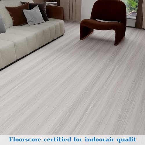 Wood Light Grey Peel and Stick Flooring Tile Waterproof-(NO Sticky Residue Left)36" x 6"-Self Adhesive Wood Plank Vinyl Flooring Tiles for Kitchen Bathroom, Bedroom, Living Room 4 Pack 6 Sq.Ft-Cotton