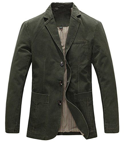 chouyatou Men's Casual Three-Button Stripe Lined Cotton Twill Suit Jacket (X-Small, Army Green)