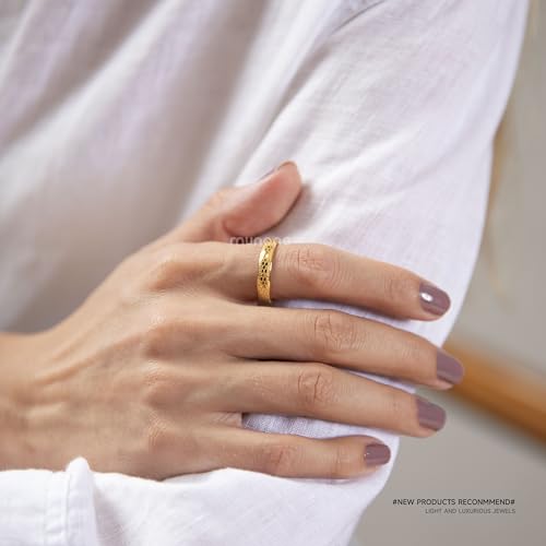 munone 4mm Honeycomb Stackable Band Ring for Women,14k Gold Plated Titanium Comfort Fit Band Rings