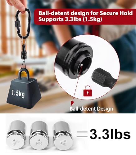 6pc Portable Bit holder Keychain, 1/4in Hex Shank Black Screwdriver Bit Clip for Impact Driver Flexible Drill Bit Extension Nut Driver W/ Carabiner, Quick Release Lightweight Drill Screw Adapter