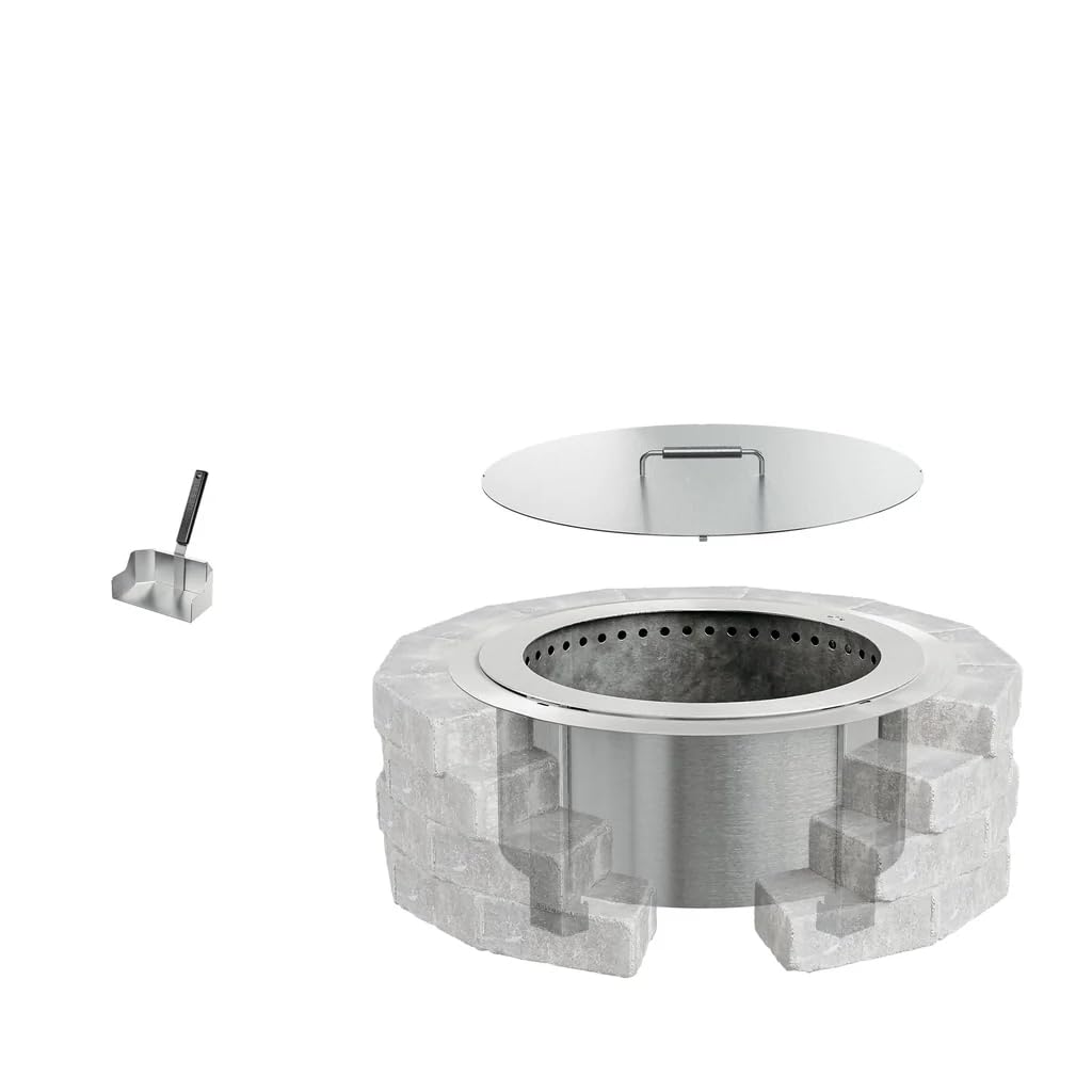 Breeo Smokeless Fire Pit Insert Bundle – X Series Insert Ring, Lid, and Ash Shovel Included – Fits Stone or Brick Surround 27" - 33" Diameter – Outdoor Fire Pit Upgrade - X24 Series, Stainless Steel