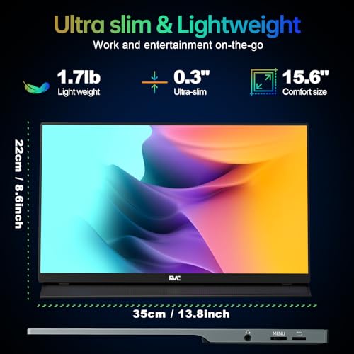 FMC Portable Monitor, 15.6" FHD 1080P Travel Monitor for Laptop, Ultra-Slim HDR IPS Computer Gaming Display, USB-C HDMI Screen Extender with Smart Cover for Laptop PC Phone Mac Xbox PS4/5 Switch