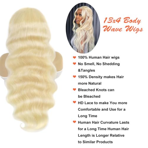 Alielaine 613 13x6 Lace Front Wig Human Hair Transparent Lace Body Wave Blonde Lace Front Wigs Human Hair 613 HD Lace Frontal Wig Blonde Wig (36 Inch, 613 13x6 Body Wave Wigs)