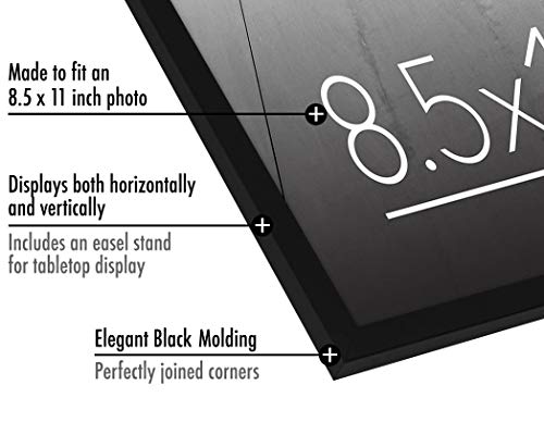 Americanflat 8.5x11 Picture Frame with Shatter-Resistant Glass - Streamline Collection - Thin Border Photo Frame for Wall and Tabletop Display - Hanging Hardware and Easel Back Included - Black
